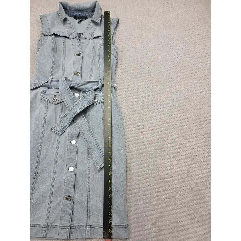 White House Black Market Dress Womens 0 Denim Jumper Sleeveless Belted - Picture 2 of 7